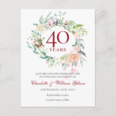 40th Wedding Ruby Jubileum Save the Date Floral Aankondigingskaart (Voorkant)