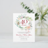 40th Wedding Ruby Jubileum Save the Date Floral Aankondigingskaart (Staand voorkant)