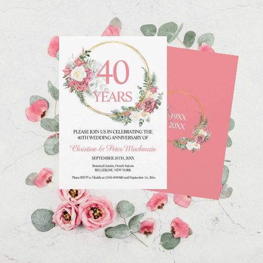 40th Wedding Ruby Roses Anniversary Kaart