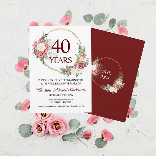 40th Wedding Ruby Roses Anniversary Kaart