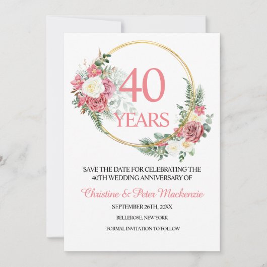 40th Wedding Ruby Roses Anniversary Save The Date (Voorkant)