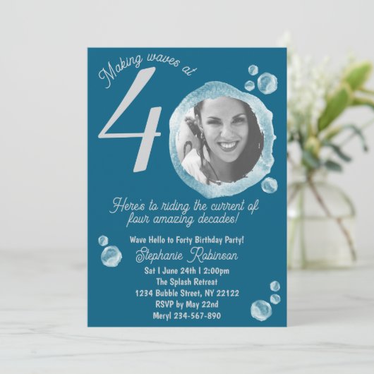 40th Yearly Milestone Bubbles Birthday Kaart (Staand voorkant)