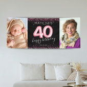 40th Zwart Roze Gelukkige Verjaardag Foto Banner