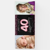40th Zwart Roze Gelukkige Verjaardag Foto Banner (Verticaal)