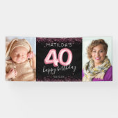 40th Zwart Roze Gelukkige Verjaardag Foto Banner (Horizontaal)