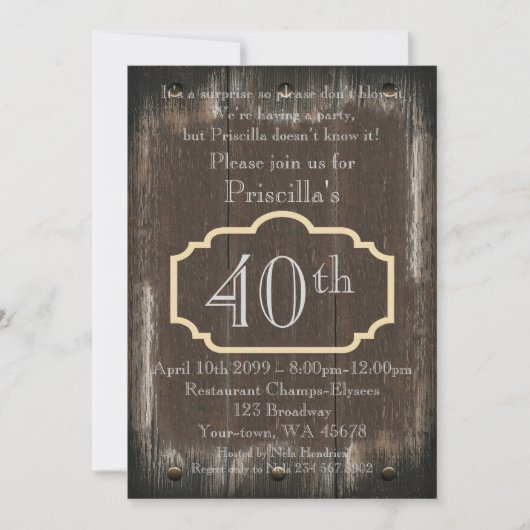 40thBirthday Party Vrouw, ongeacht leeftijd, hout, Kaart (Voorkant)