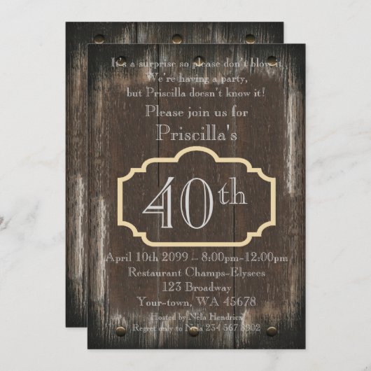 40thBirthday Party Vrouw, ongeacht leeftijd, hout, Kaart (Voorkant / Achterkant)