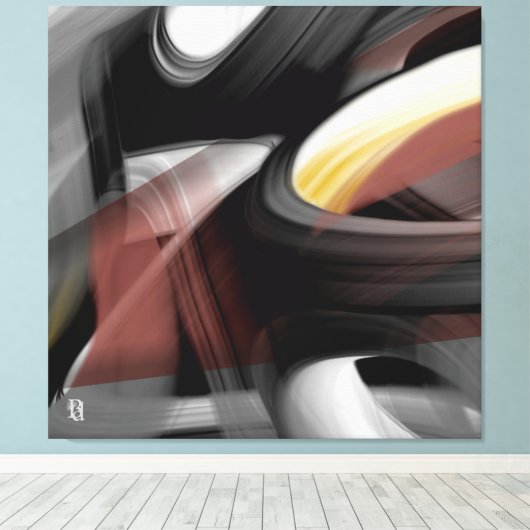 40x40" Trend Abstract Art Black White Powdery Canvas Afdruk (Insitu (Houten vloer))