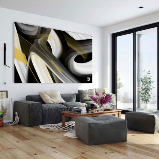 40x60"Trend Abstract Kunstcanvas Zwart Wit Goud Canvas Afdruk