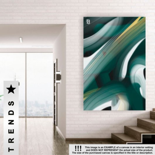40x60"Trend Abstract Kunstcanvas Zwart Wit Groen Canvas Afdruk