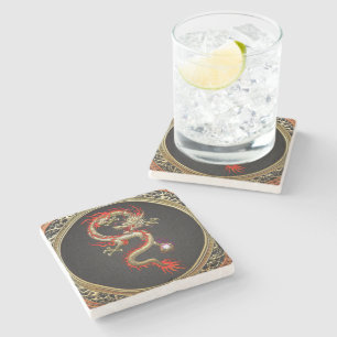 [410] Golden Chinese Dragon Fucanglong Stenen Onderzetter