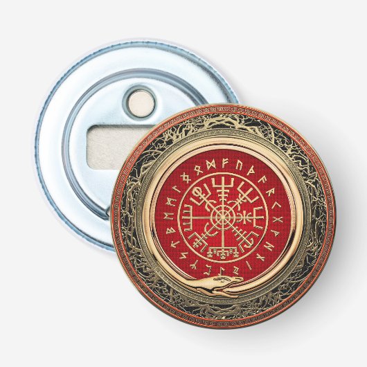 [410] Vegvisir - Viking Gold Magic Runass Button Flesopener (Voorkant)