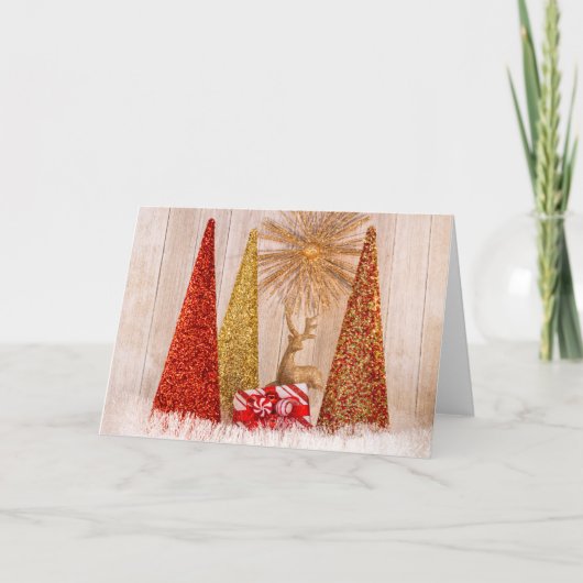 4149-Kerstbomen met rendieren en Cadeau Feestdagen Kaart (Voorkant)