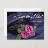 4171-Militair uniform met Rozen en ringen Uitnodiging Briefkaart (Voorkant / Achterkant)