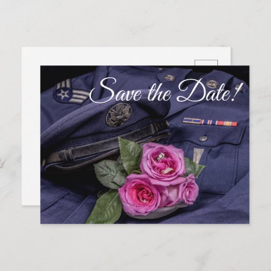 4171-Militair uniform met Rozen en ringen Uitnodiging Briefkaart (Voorkant / Achterkant)