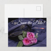 4171-Militair uniform met rozen & ringen Uitnodiging Briefkaart (Voorkant / Achterkant)