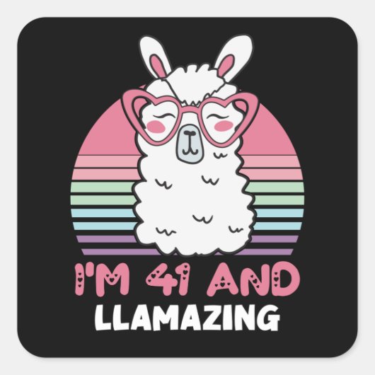 41 jaar oude dag lam 41e verjaardag Llama Vierkante Sticker (Voorkant)