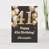 41e Birthday Black en Gold Balloons Confetti Kaart (Voorkant)