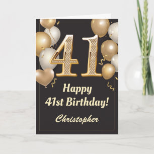 41e Birthday Black en Gold Balloons Confetti Kaart