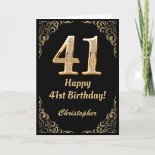41e Birthday Black en Gold Glitter Lijst Kaart