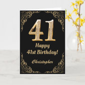 41e Birthday Black en Gold Glitter Lijst Kaart (Gele Bloem)