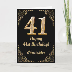 41e Birthday Black en Gold Glitter Lijst Kaart