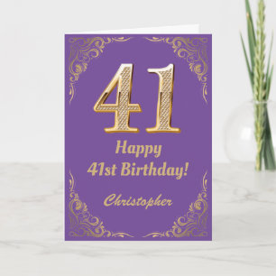 41e Birthday Paars en Gold Glitter Lijst Kaart