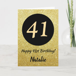 41e Happy Birthday Black en Gold Glitter Card Kaart