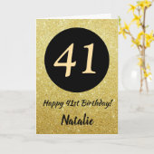 41e Happy Birthday Zwart en Goud Glitter Kaart (Gele Bloem)