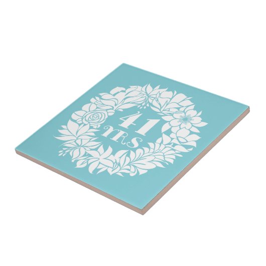 41e Jubileum Witte Bloemenkrans Keepsake Gift Tegeltje (Zijkant)