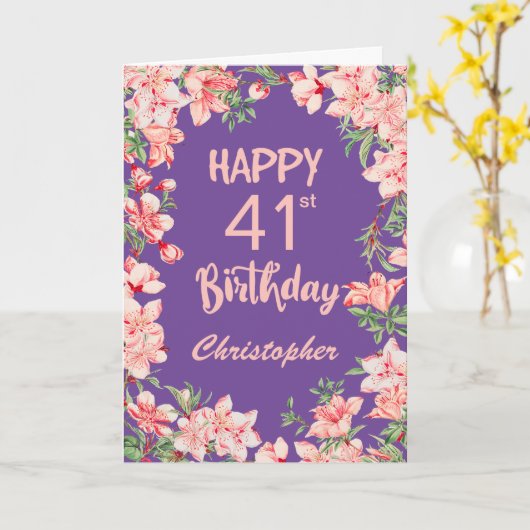 41e Paarse Waterverf van de Birthday -  Kaart (Gele Bloem)