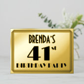 41e verjaardag — Art Deco look "41" + naam Folie Uitnodiging (Staand Voorkant)