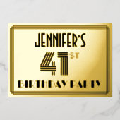 41e verjaardag — Art Deco Style "41" en naam Folie Uitnodiging (Voorkant)