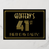 41e verjaardag — Art Deco Style "41" + Naam Folie Uitnodiging (Voorkant)