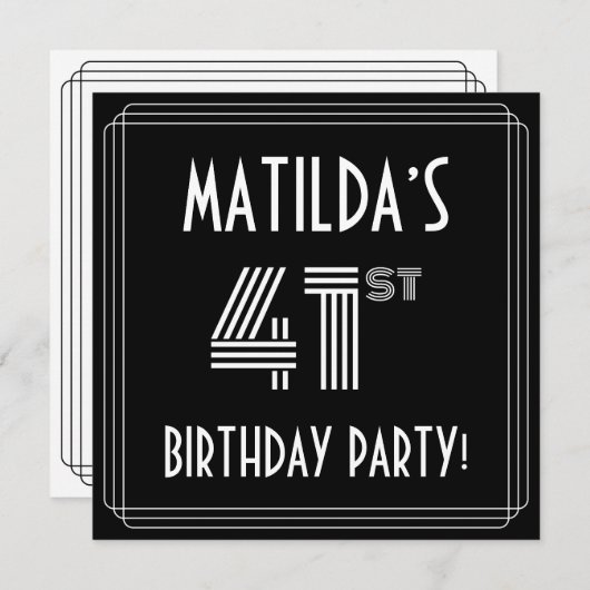 41e verjaardag: Art Deco Style met aangepaste naam Kaart (Voorkant / Achterkant)