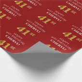 41e verjaardag: Elegant, rood, Faux Gold look Cadeaupapier (Hoek)