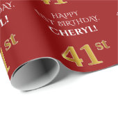 41e verjaardag: Elegant, rood, Faux Gold look Cadeaupapier (Rol Hoek)