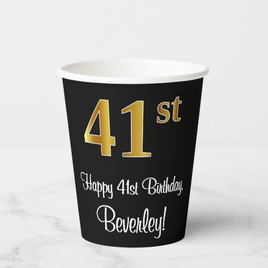 41e verjaardag - Elegante luxe Faux Gold look # Papieren Bekers (Voorkant)