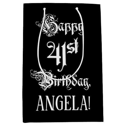 41e verjaardag: Fancy, elegant script + aangepaste Medium Cadeauzakje (Voorkant)