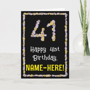41e verjaardag: Floral Flowers Number, Custom Name Kaart