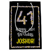 41e verjaardag: Floral Flowers Number, Custom Name Medium Cadeauzakje (Voorkant)