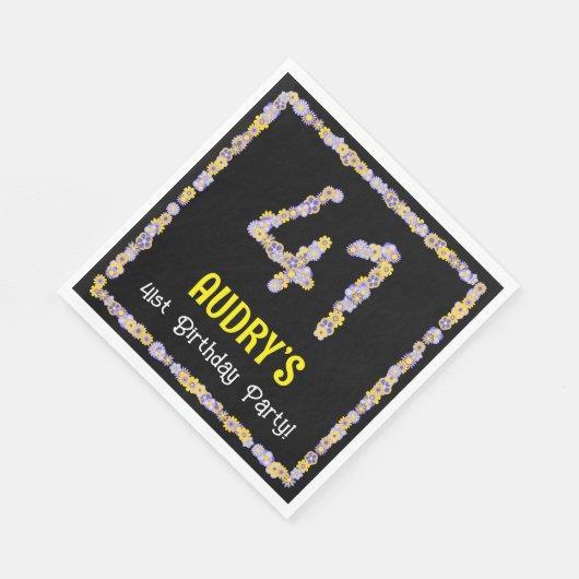 41e verjaardag: Floral Flowers Number, Custom Name Servet (Hoek)