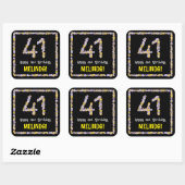 41e verjaardag: Floral Flowers Number, Custom Name Vierkante Sticker (Vel)