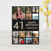 41e verjaardag Foto Collage 13 Foto's Black & Gold Kaart (Gele Bloem)