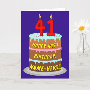 41e verjaardag: Fun Cake and Candles + Custom Name Kaart