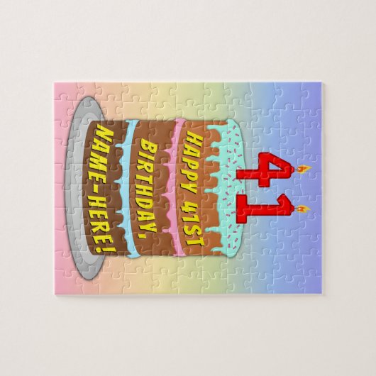41e verjaardag: Fun Cake and Candles + Custom Name Legpuzzel (Horizontaal)
