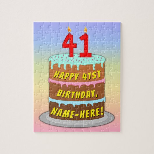 41e verjaardag: Fun Cake and Candles + Custom Name Legpuzzel (Verticaal)