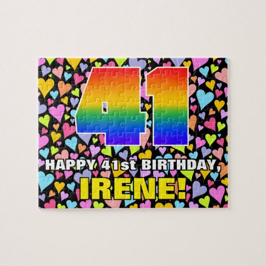 41e verjaardag — Fun, liefhebbende hartvormen + "4 Legpuzzel (Horizontaal)
