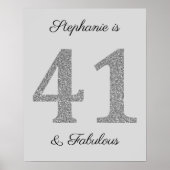 41e Verjaardag Grijs Zilver Glitter Sparkle Elegan Poster (Voorkant)