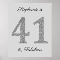 41e Verjaardag Grijs Zilver Glitter Sparkle Elegan
